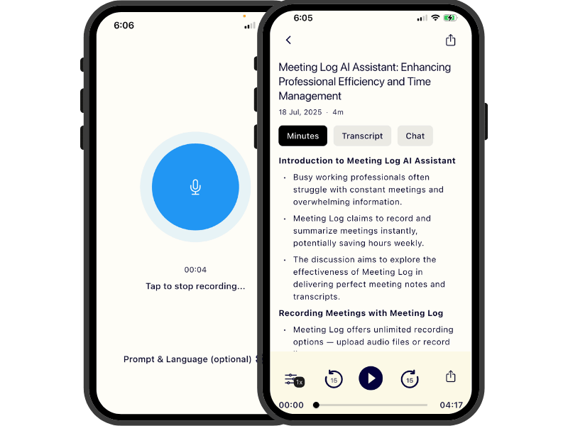Mobile app of Meeting Log AI